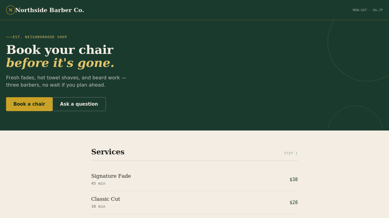 Northside Barber Co. booking site