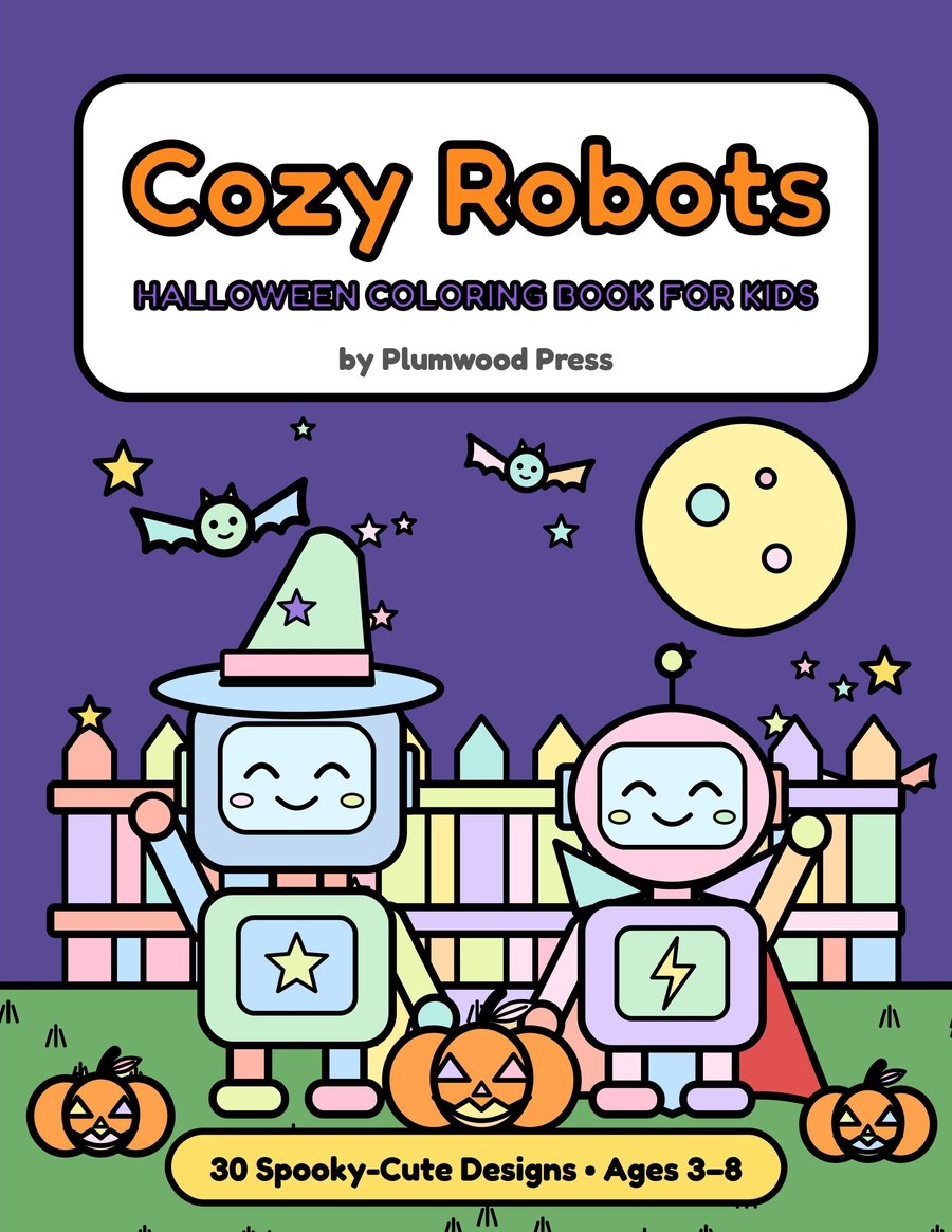 Cozy Robots Halloween Coloring Book cover