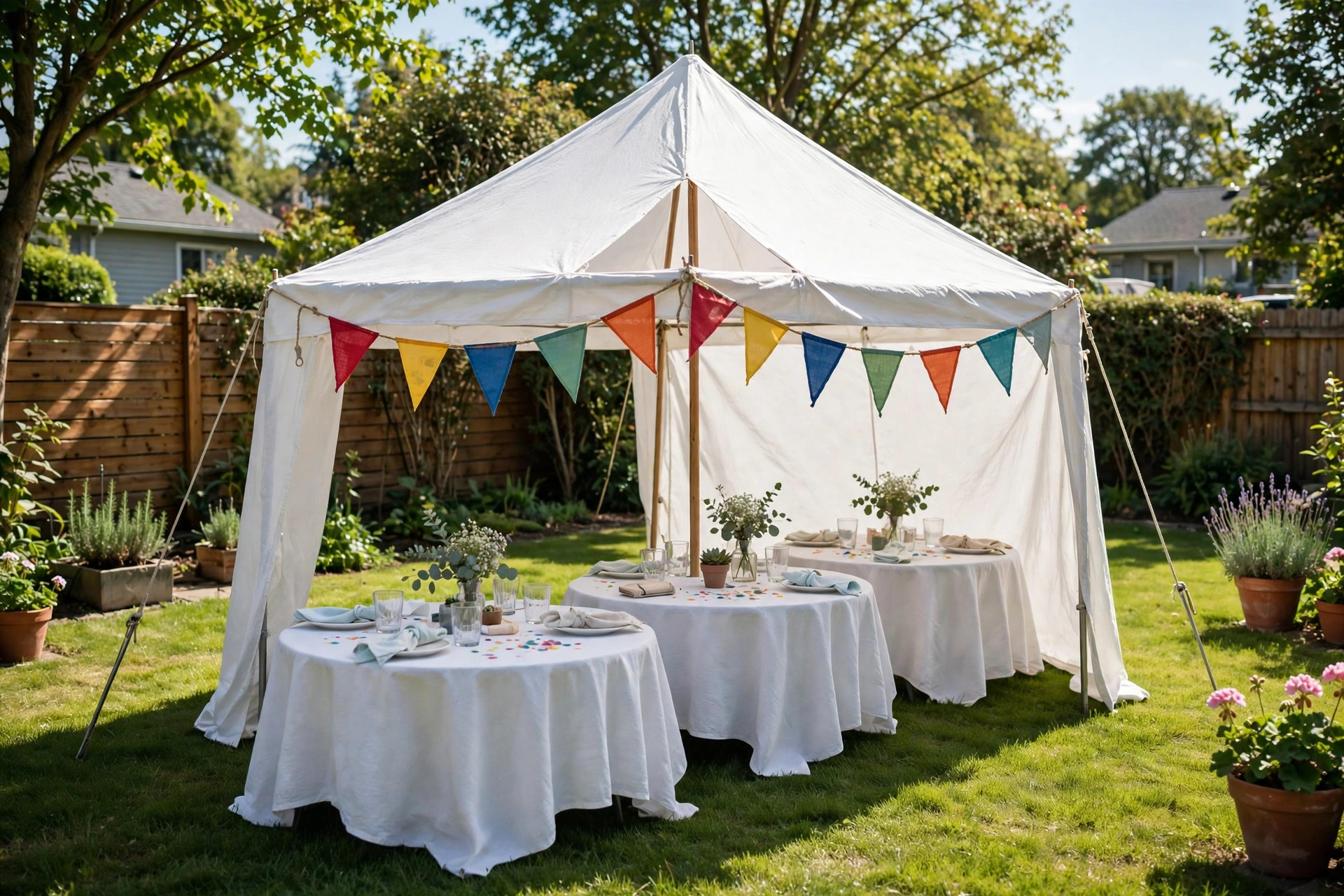 20 by 20 pole tent at a backyard party