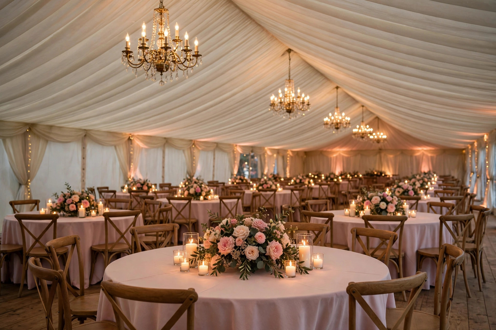 30 by 60 frame tent wedding interior